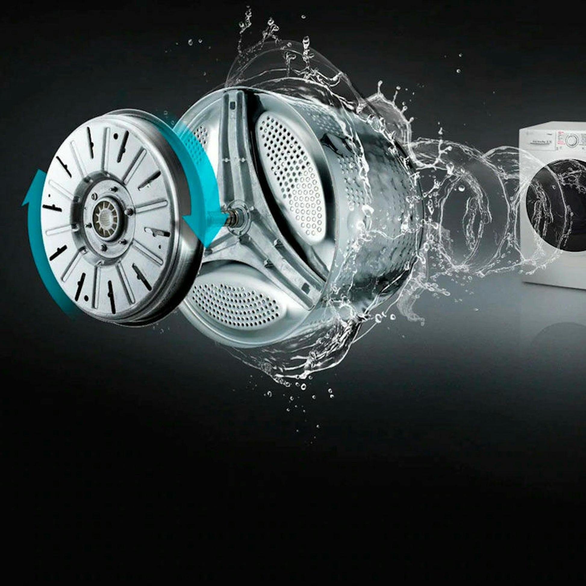 Tambor de lavadora LG F1P1CY2W con agua y vista parcial del equipo