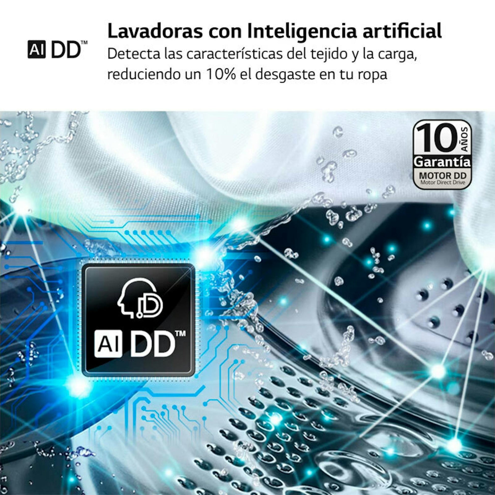 Detalle de la tecnología AI DD de la lavadora LG F4WR5009A6M