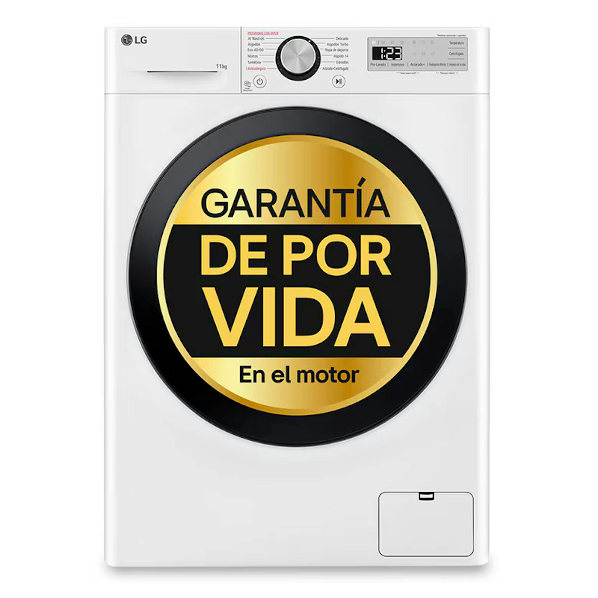 Lavadora LG F4WR5011A6F blanca de carga frontal, 11 kg, con panel digital y puerta frontal