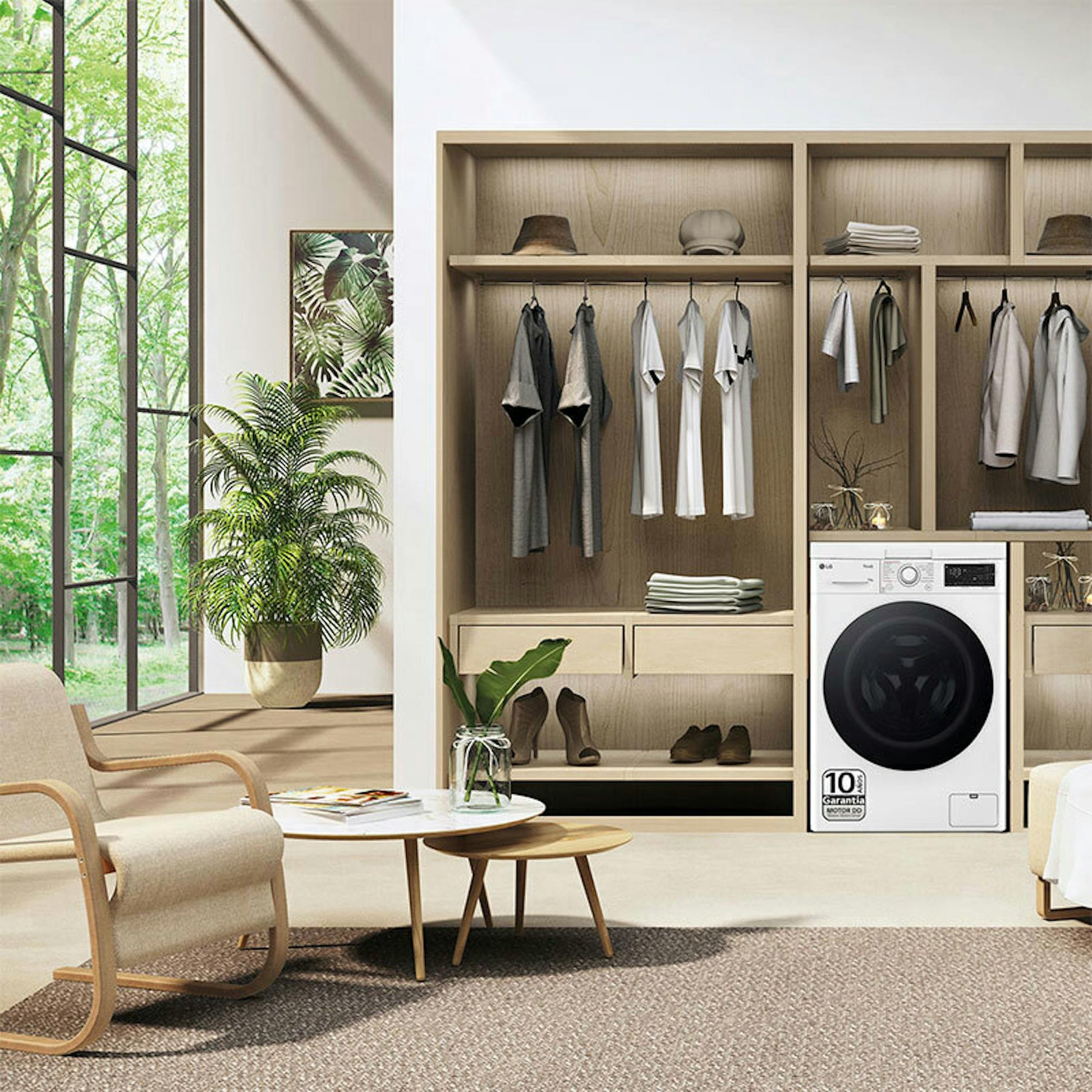 Lavadora LG F4WR5510A0W blanca de carga frontal integrada en un vestidor