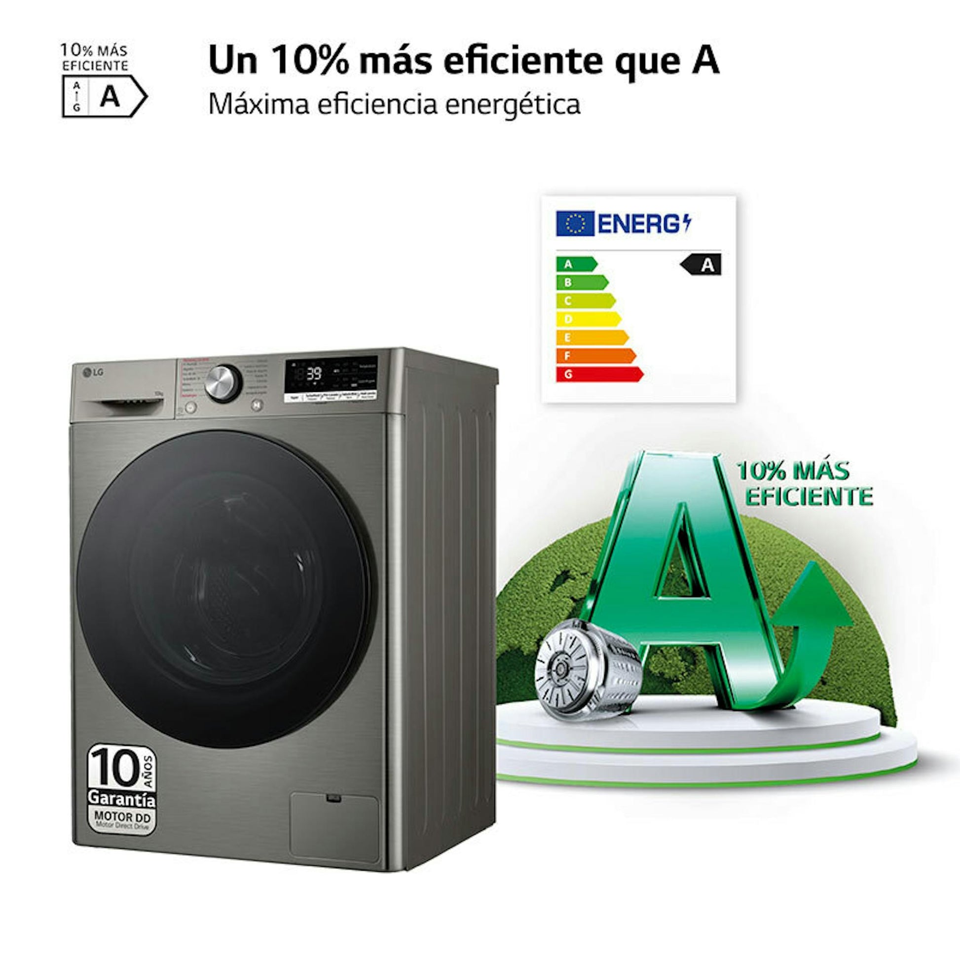 Lavadora LG F4WR7010AGS gris con etiqueta de eficiencia energética