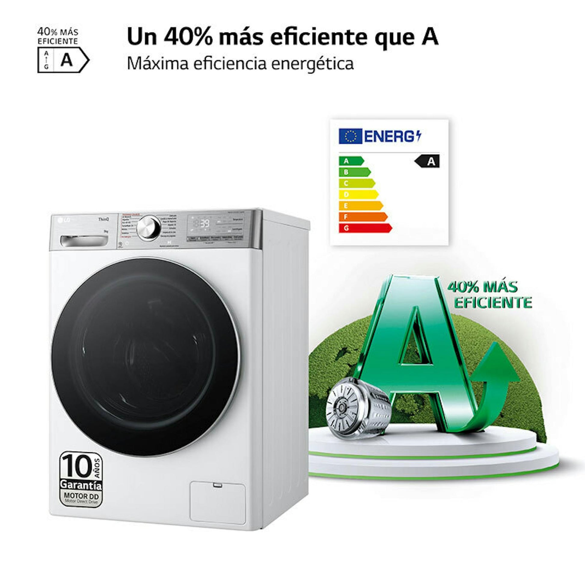 Lavadora LG F4WR9009A2W de carga frontal, 9 kg, con etiqueta energética A