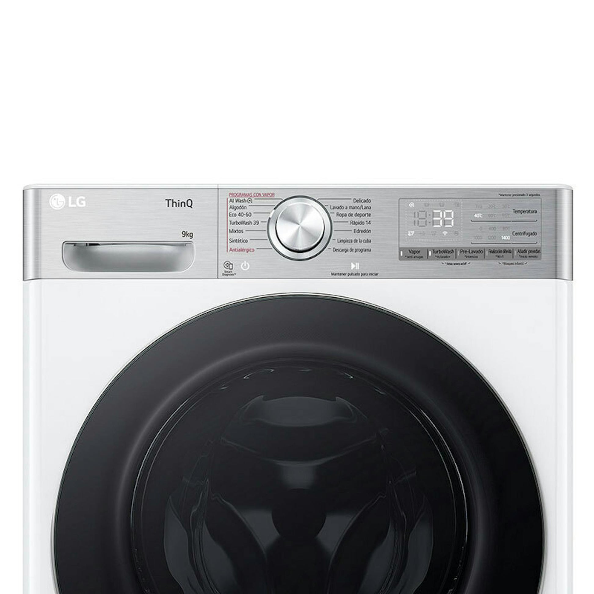 Lavadora LG F4WR9009A2W de 9 kg, carga frontal, con vapor y puerta negra
