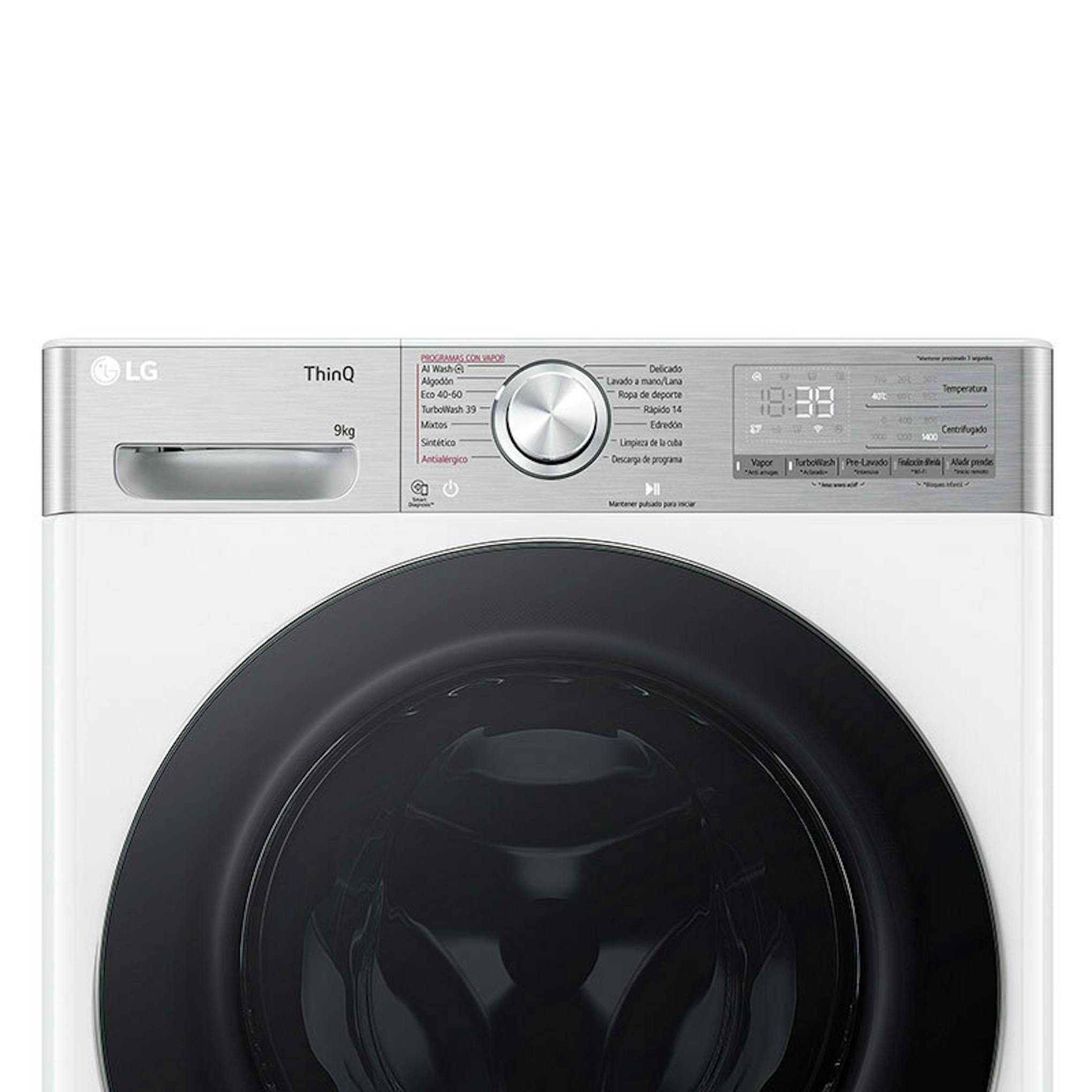 Lavadora LG F4WR9009A2W de 9 kg, carga frontal, con vapor y puerta negra