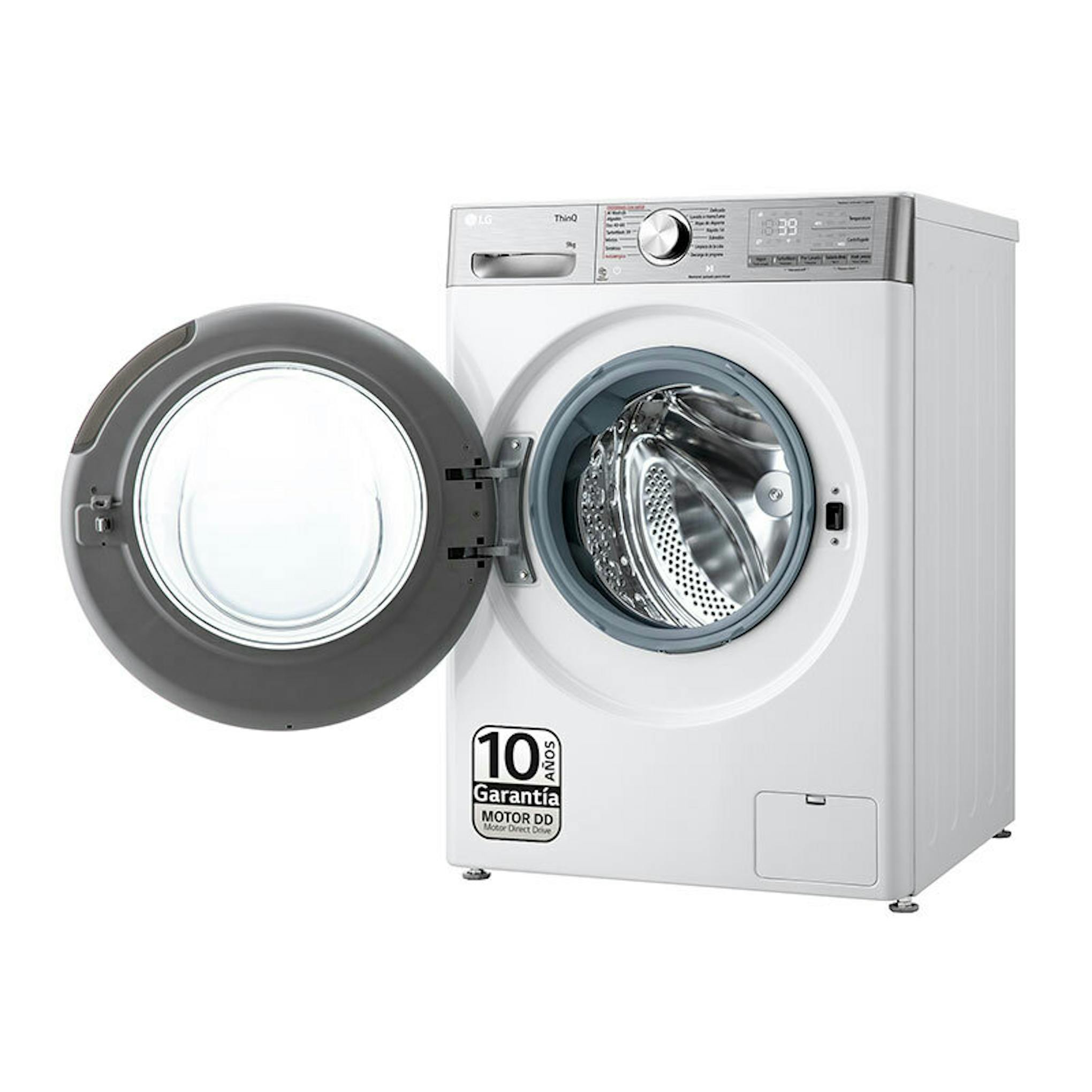 Lavadora LG F4WR9009A2W de carga frontal con puerta abierta