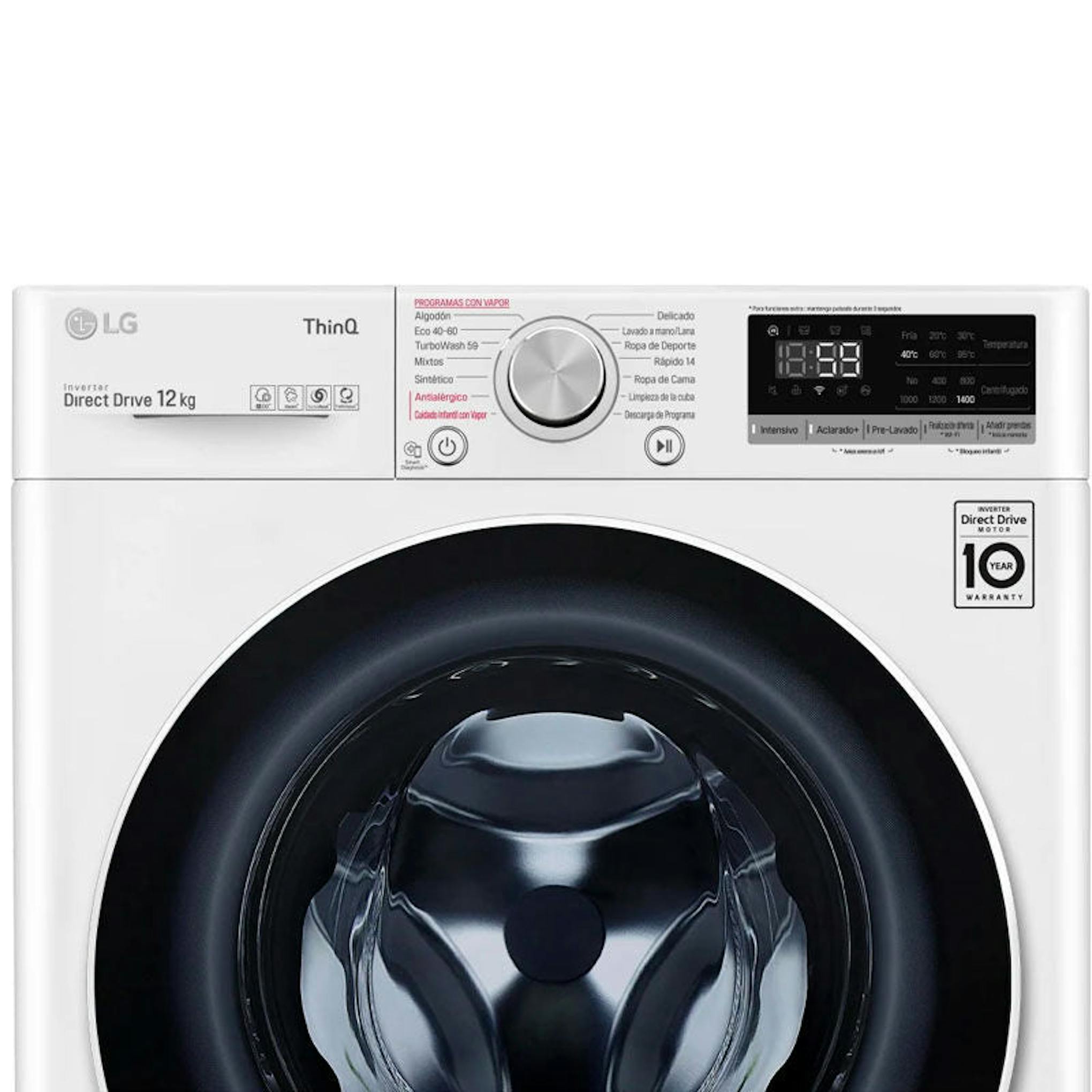 Lavadora LG F4WV5012S0W blanca de carga frontal con panel digital