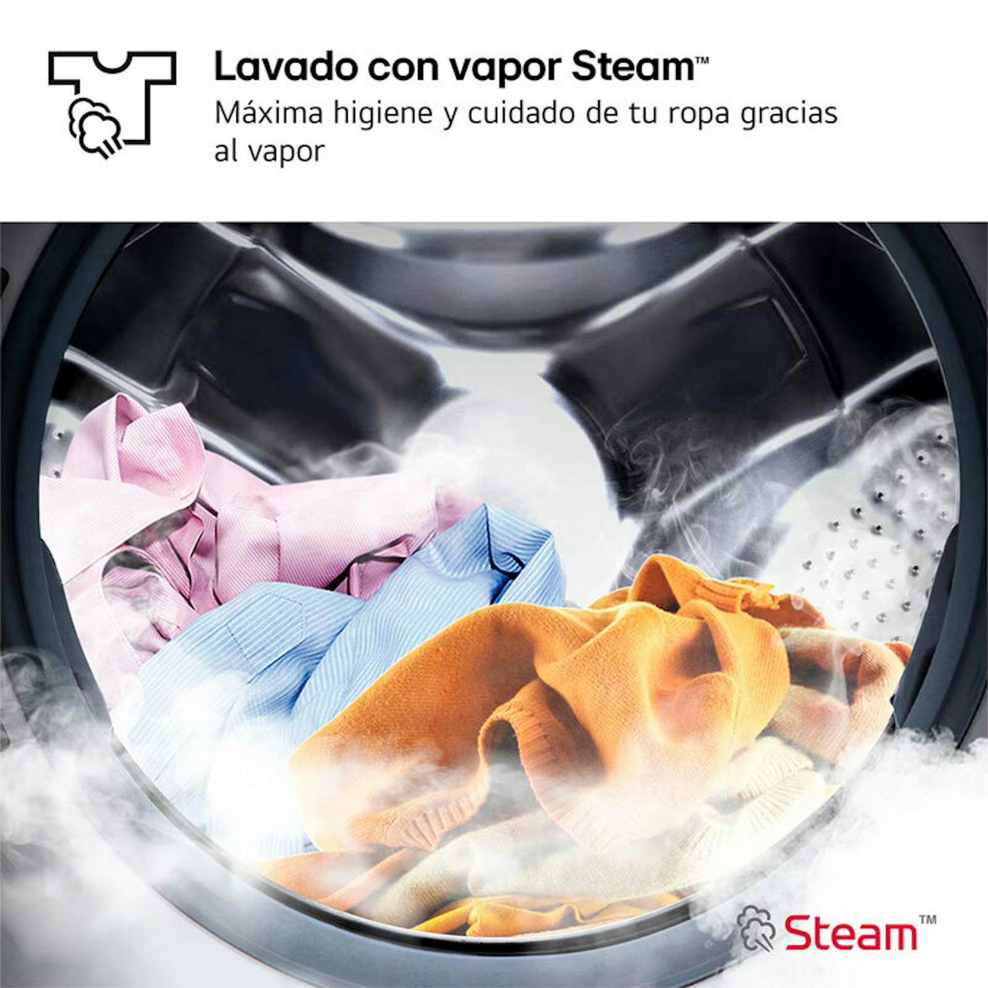 Interior de lavadora LG F4X1008NWH con lavado con vapor Steam