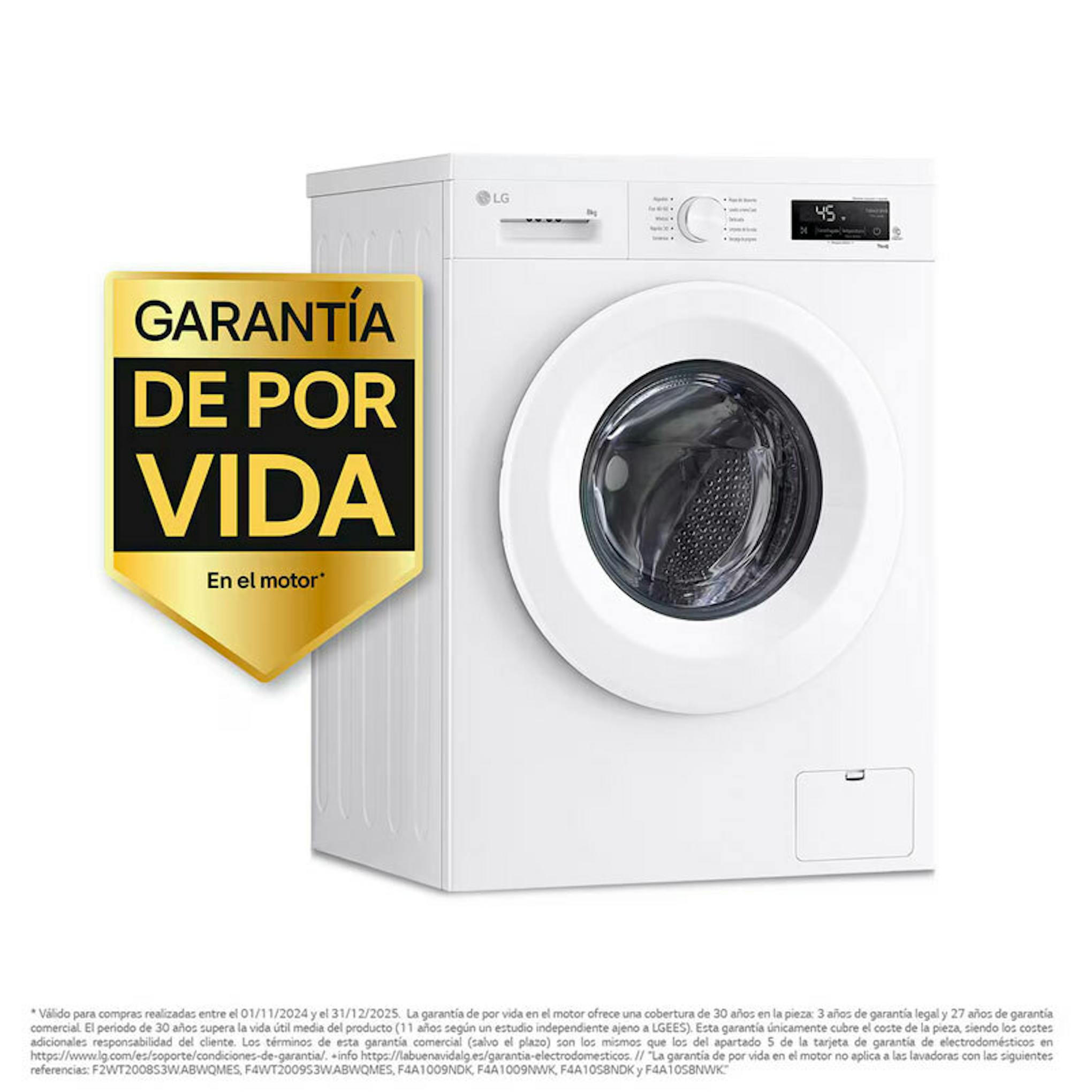Lavadora LG F4X1008NWH blanca de carga frontal con sello de garantía de por vida