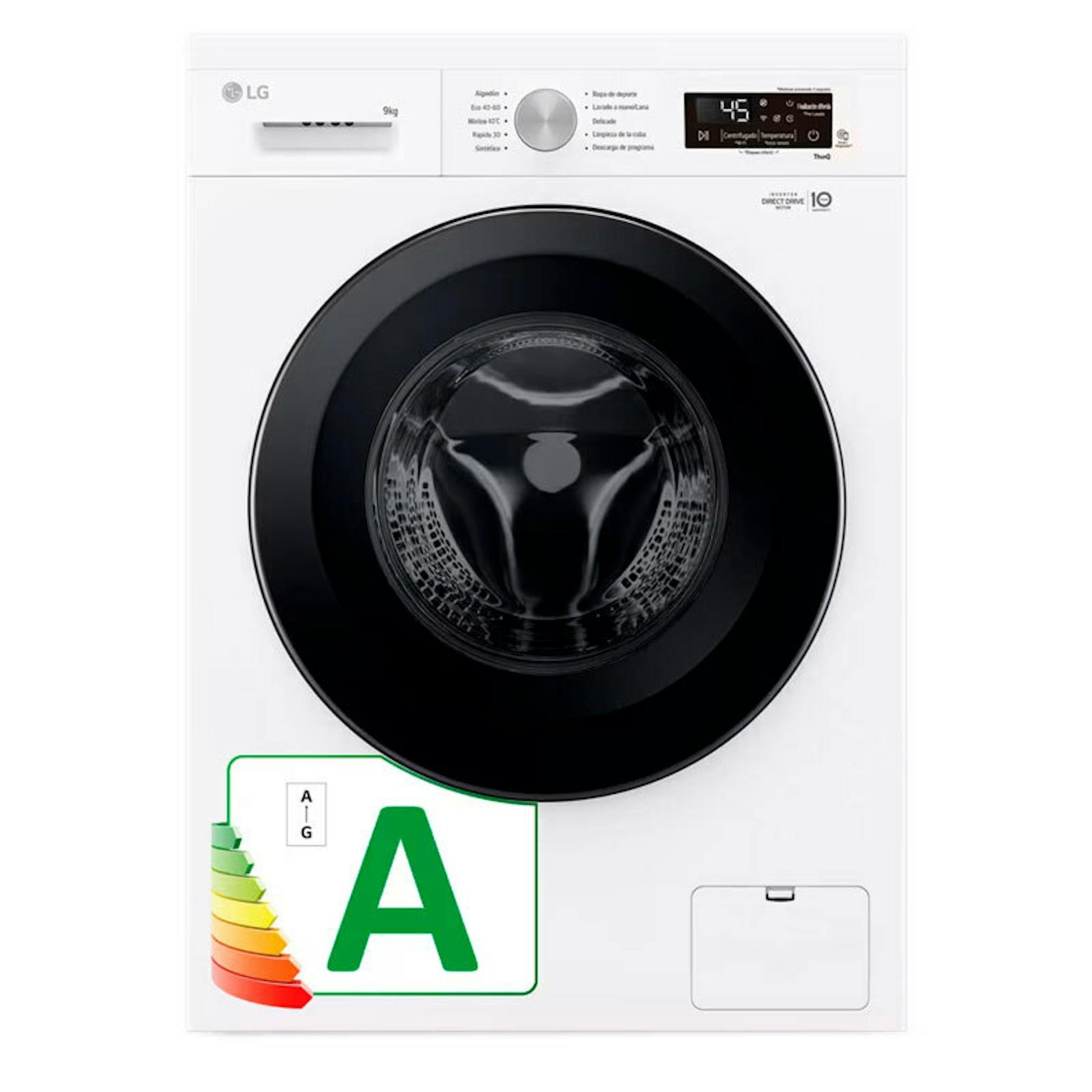 Lavadora LG F4X1009NWK blanca de carga frontal, 9 kg, con vapor y Wi‑Fi