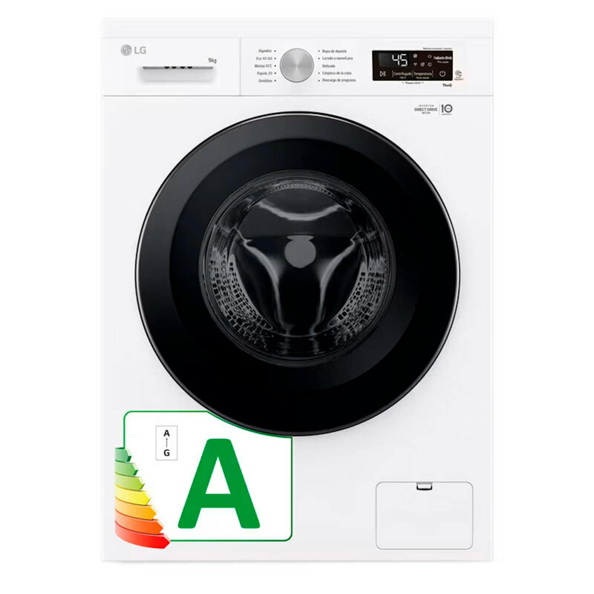 Lavadora LG F4X1009NWK blanca de carga frontal, 9 kg, con vapor y Wi‑Fi