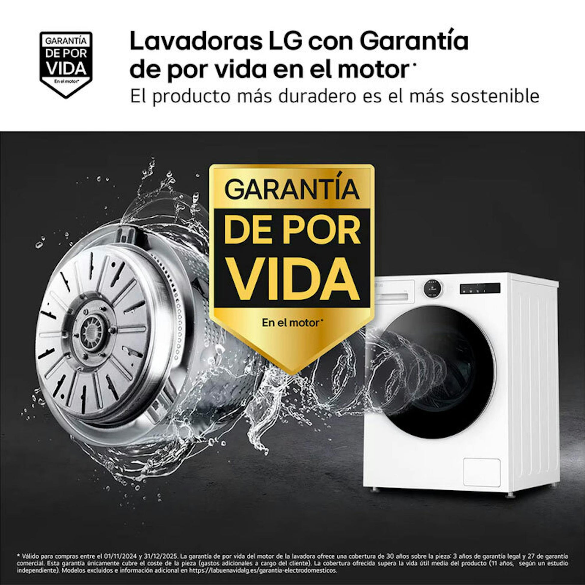 Lavadora de carga frontal LG F4X9009TWCE con sello de garantía de por vida en el motor