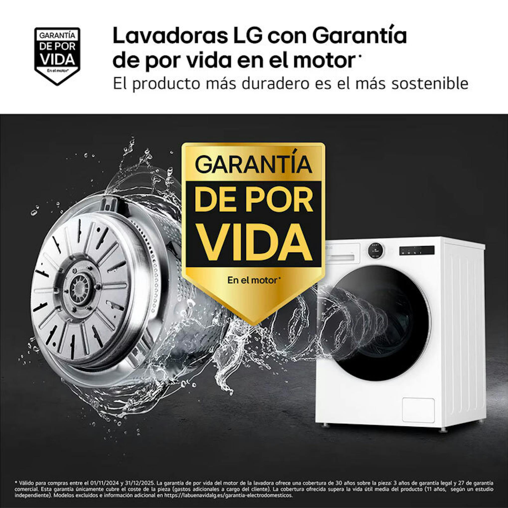 Lavadora de carga frontal LG F4X9009TWCE con sello de garantía de por vida en el motor