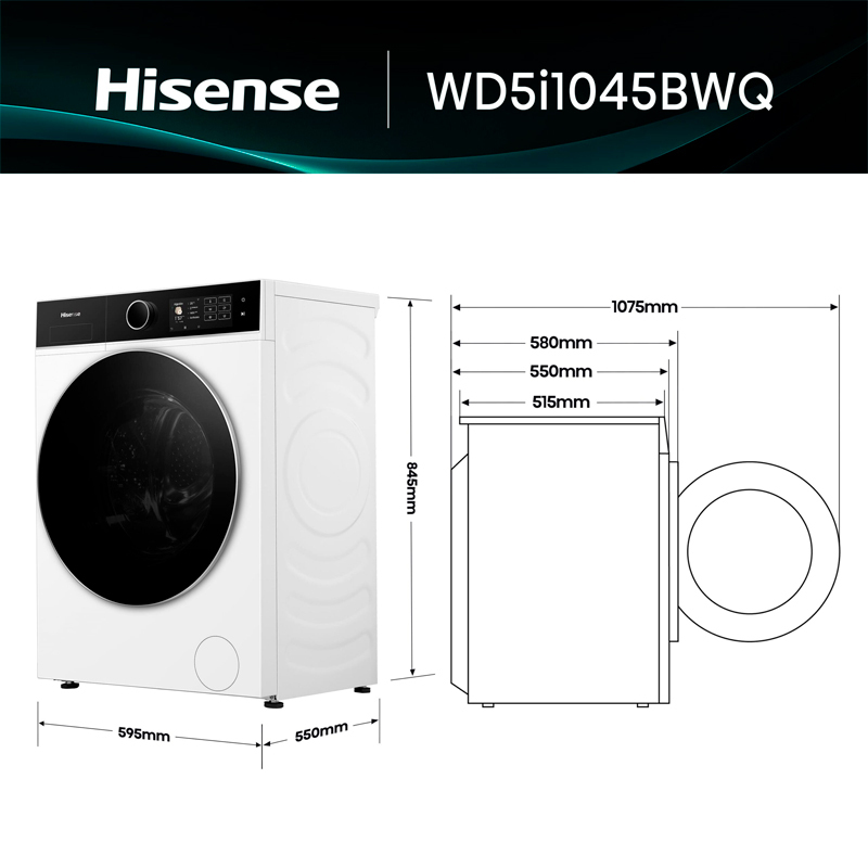 Lavasecadora Hisense WD5I1045BWQ – 10,5 kg lavado, 6 kg secado, Motor Inverter