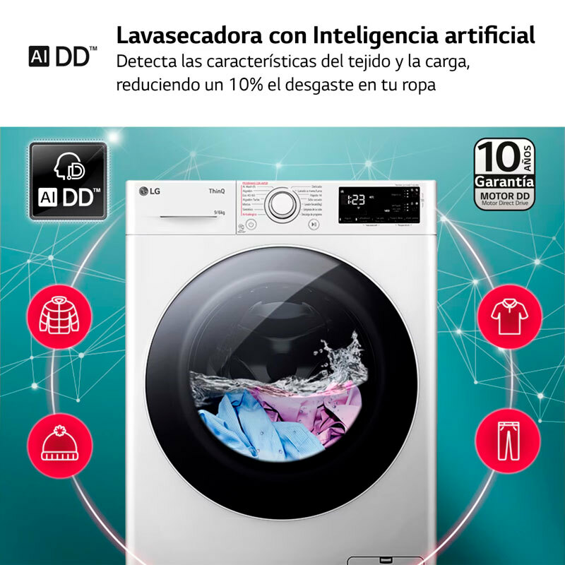Lavasecadora LG F4DR5509A0W – 9 kg lavado, 6 kg secado, AI DD