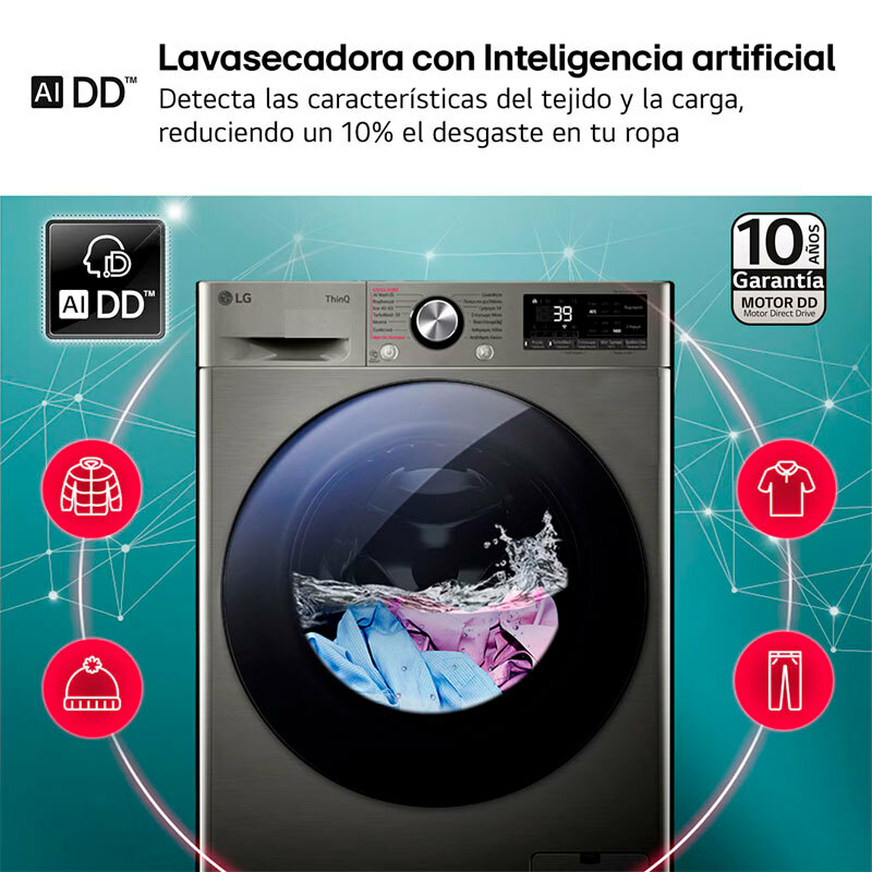Lavasecadora LG F4DR7009AGS – 9 kg lavado, 6 kg secado, AI Direct Drive