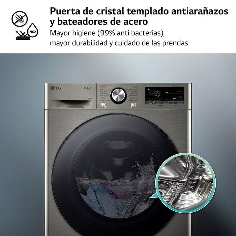 Lavasecadora LG F4DR7011AGS – 11 kg lavado, 6 kg secado, AI Direct Drive