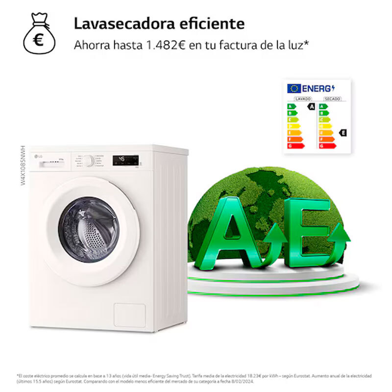 Lavasecadora LG W4X1085NWH – 8 kg/5 kg, 1400 rpm, WiFi ThinQ