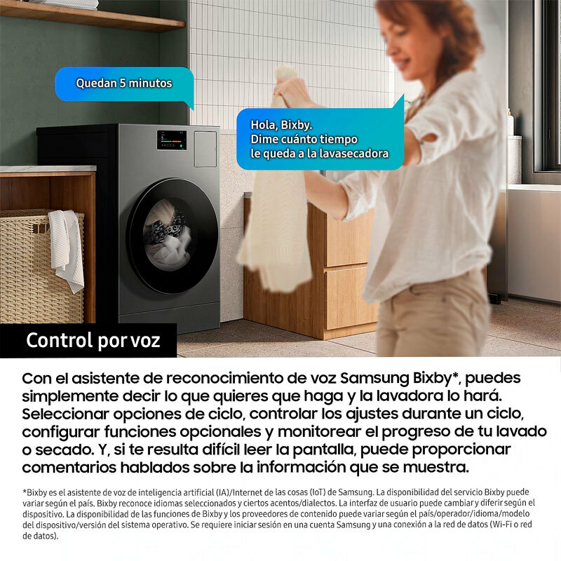 Lavasecadora Samsung WD18DB8995BZT2 – 18/11 kg, AI Opti Wash & Dry, Bomba de calor