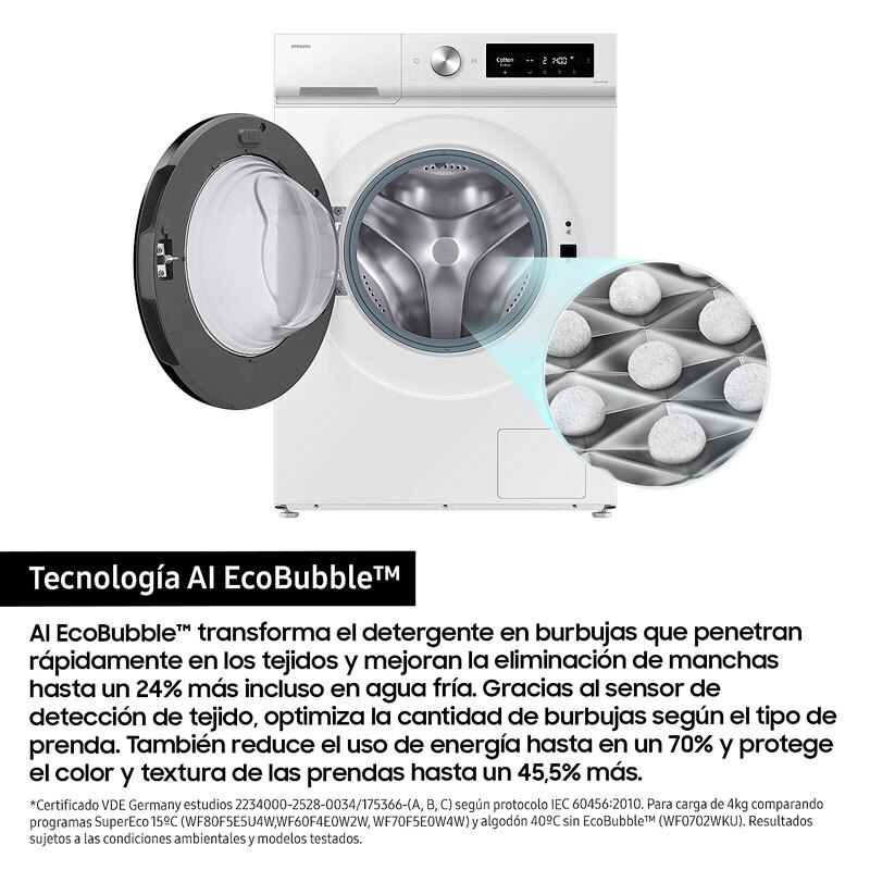 Lavasecadora Samsung WD90DB7B85GWU3 – IA, 9/6 kg, Autodosificación