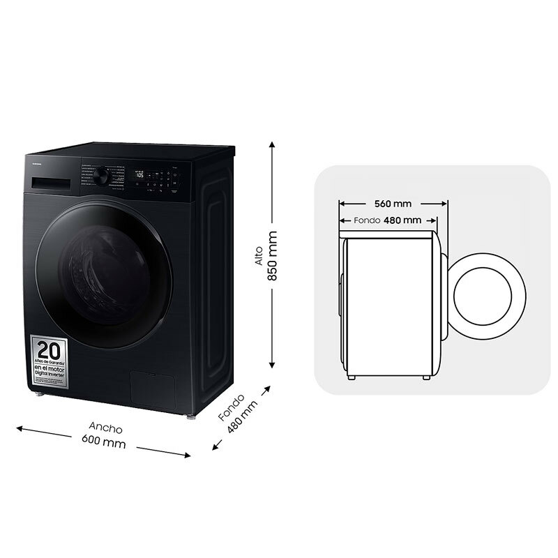 Lavasecadora Samsung WD90DG5G34BBEC – 9 kg lavado, 5 kg secado, Fondo 48 cm