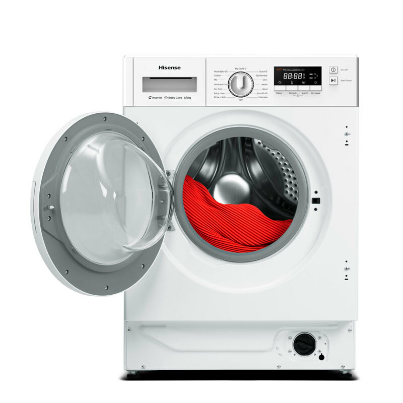 Lavasecadora integrable Hisense WD3M841BWIES – 8 kg lavado/6 kg secado, 1400 rpm, Motor Inverter