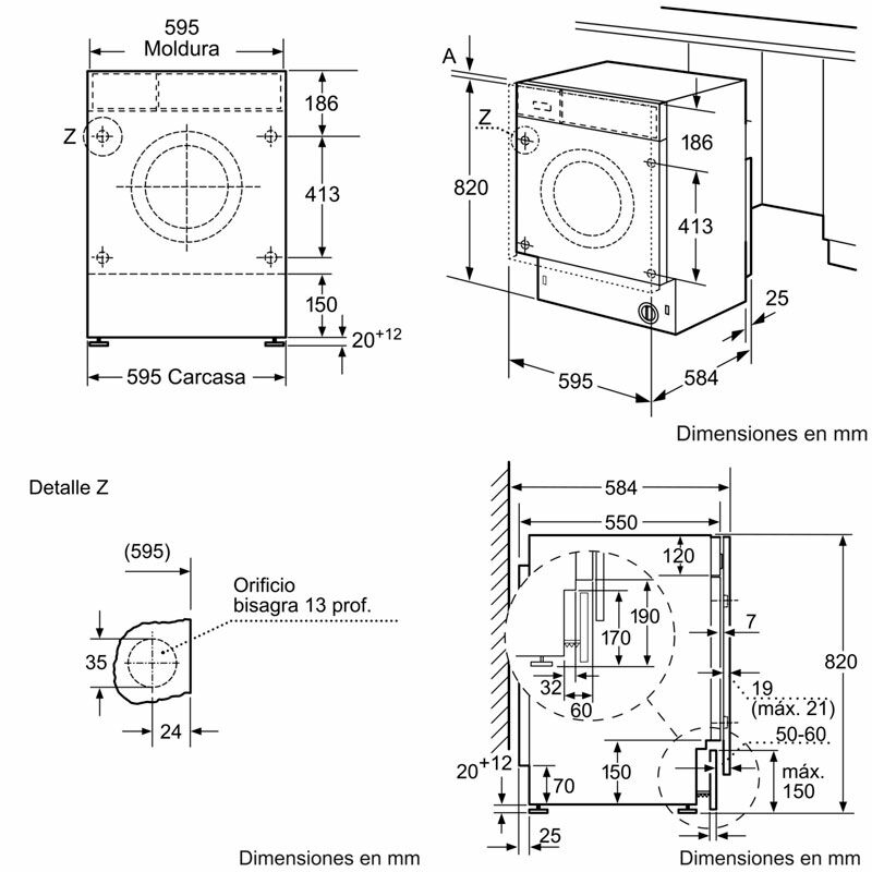 Lavasecadora integrable Siemens WK12D322ES – 7 kg lavado, 4 kg secado, 1.200 rpm