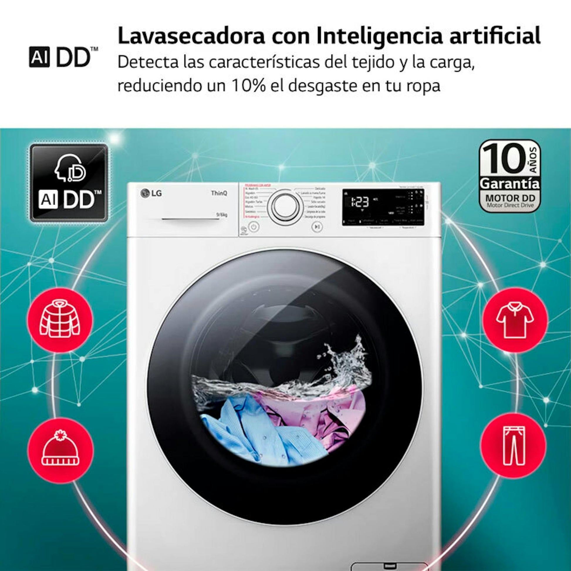 Lavasecadora LG F4DR5509A0W blanca con puerta frontal y panel digital