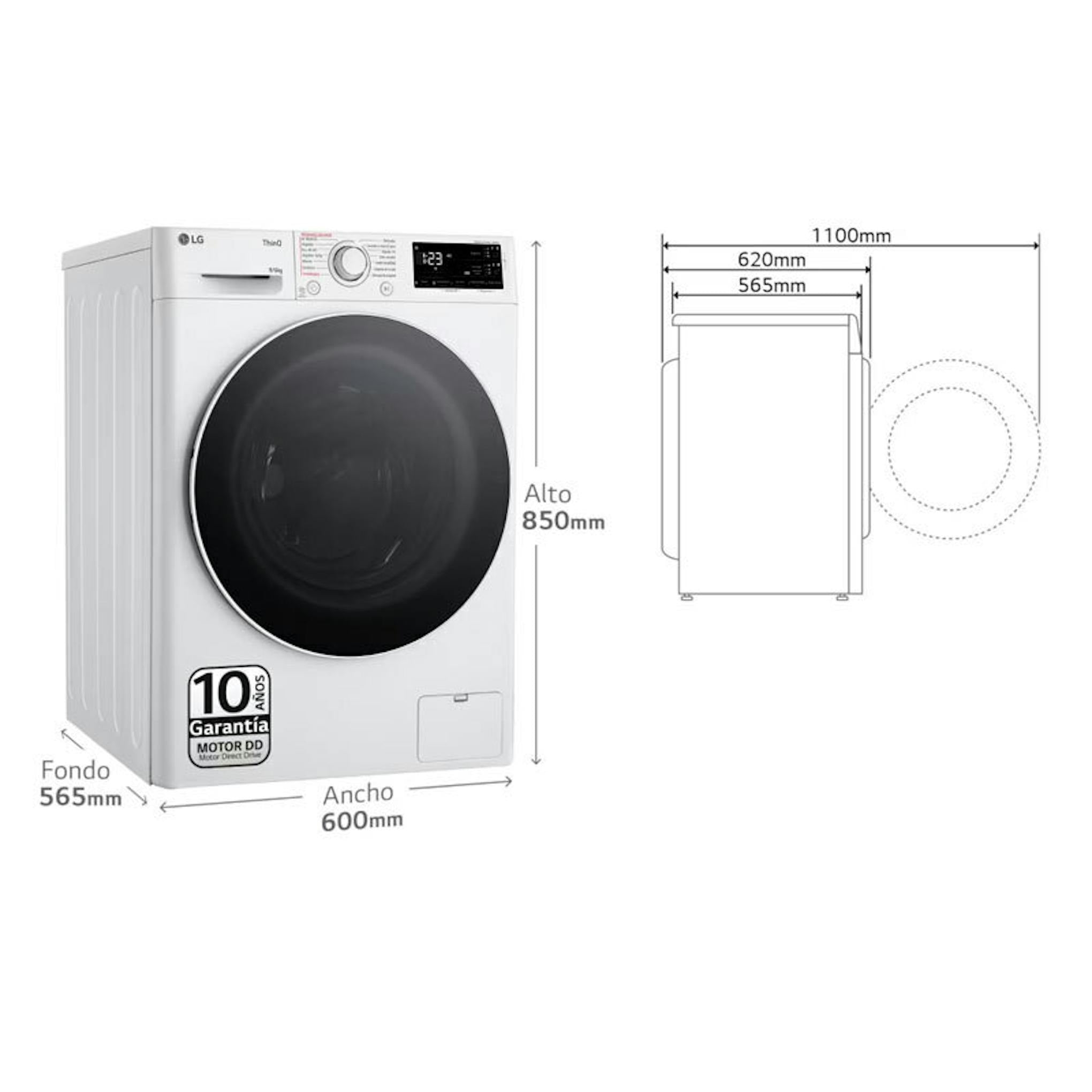 Lavasecadora LG F4DR5509A0W blanca con puerta frontal