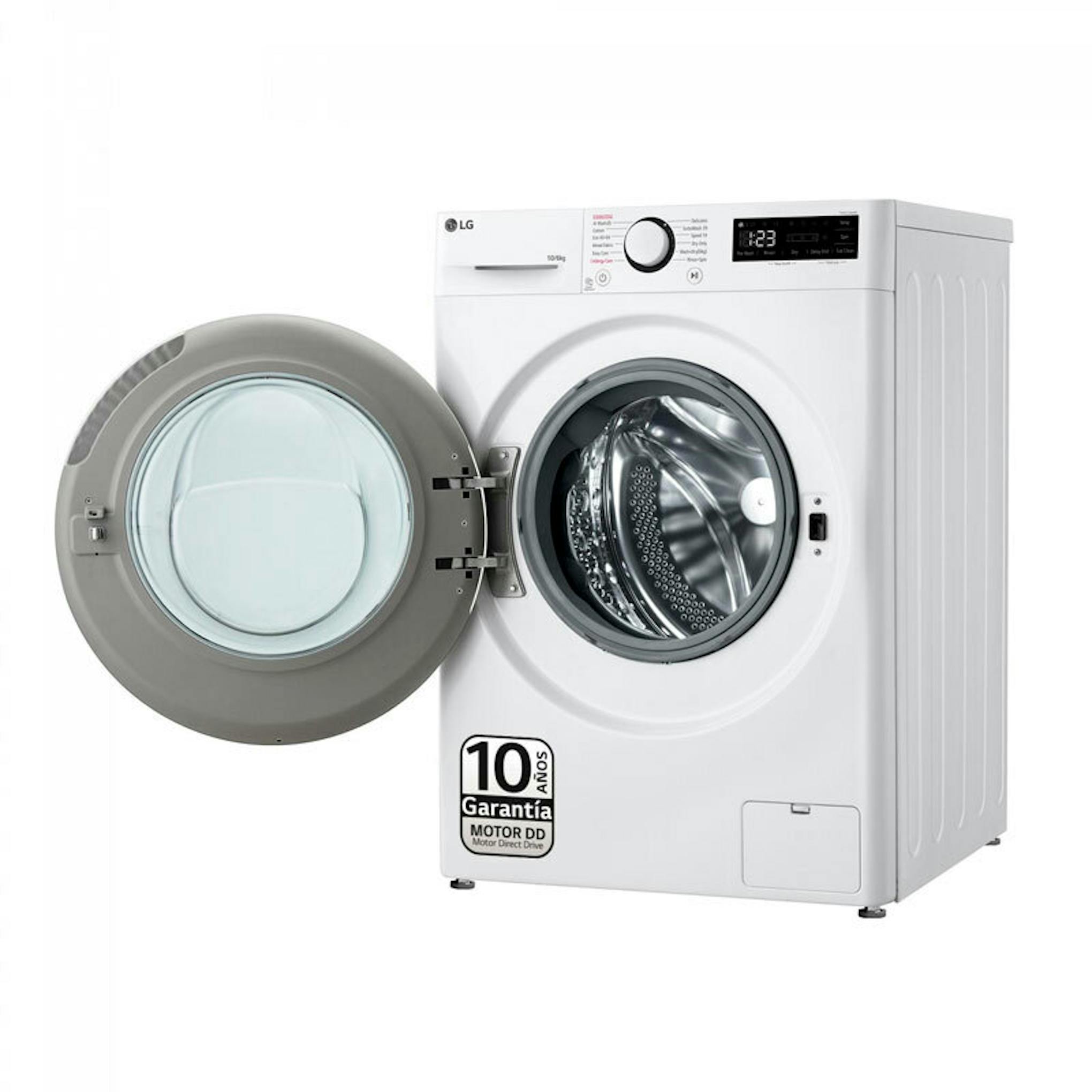 Lavasecadora LG F4DR6010A0W blanca con puerta abierta
