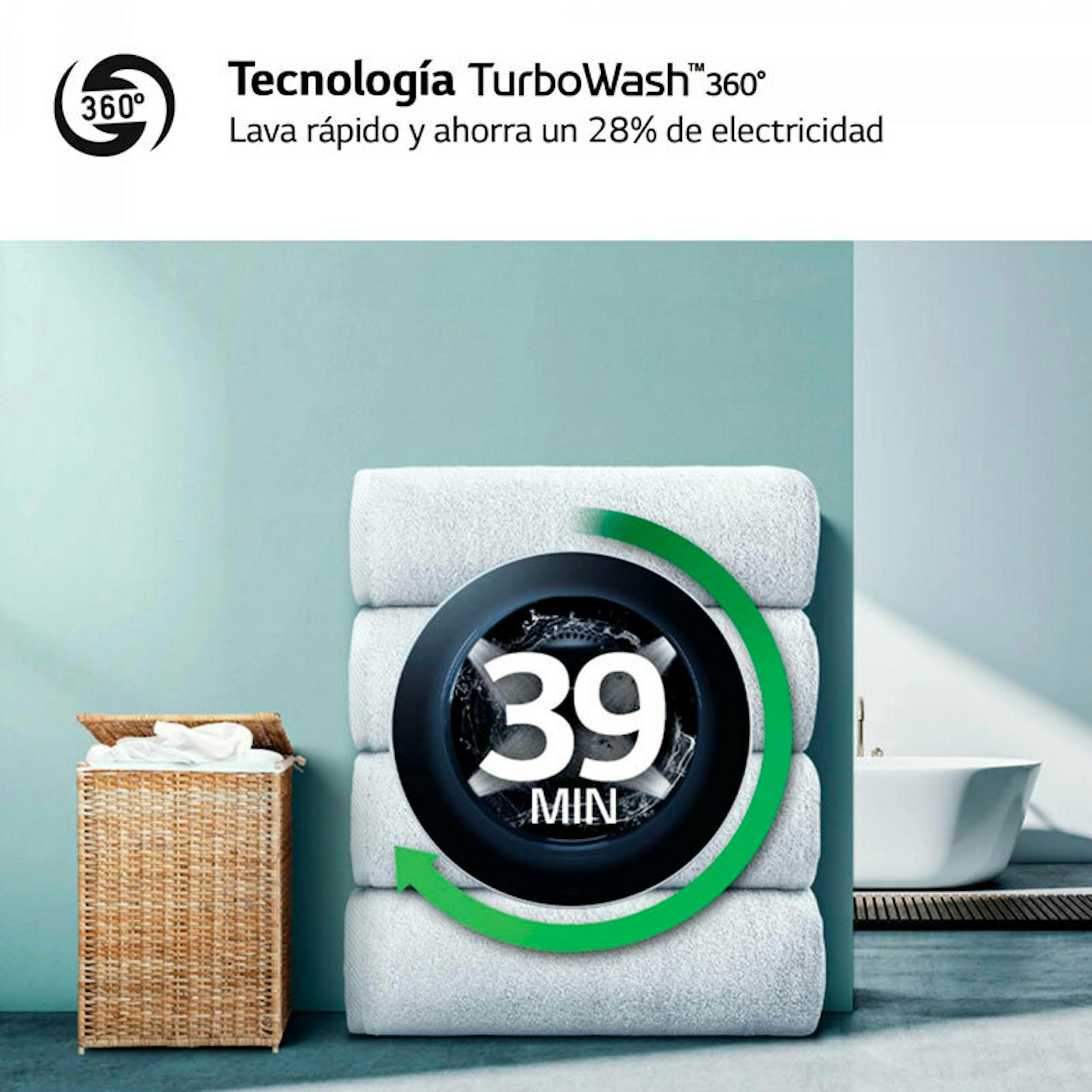 Gráfico de la lavasecadora LG F4DR6010A0W con tecnología TurboWash 360 y reloj de 39 min