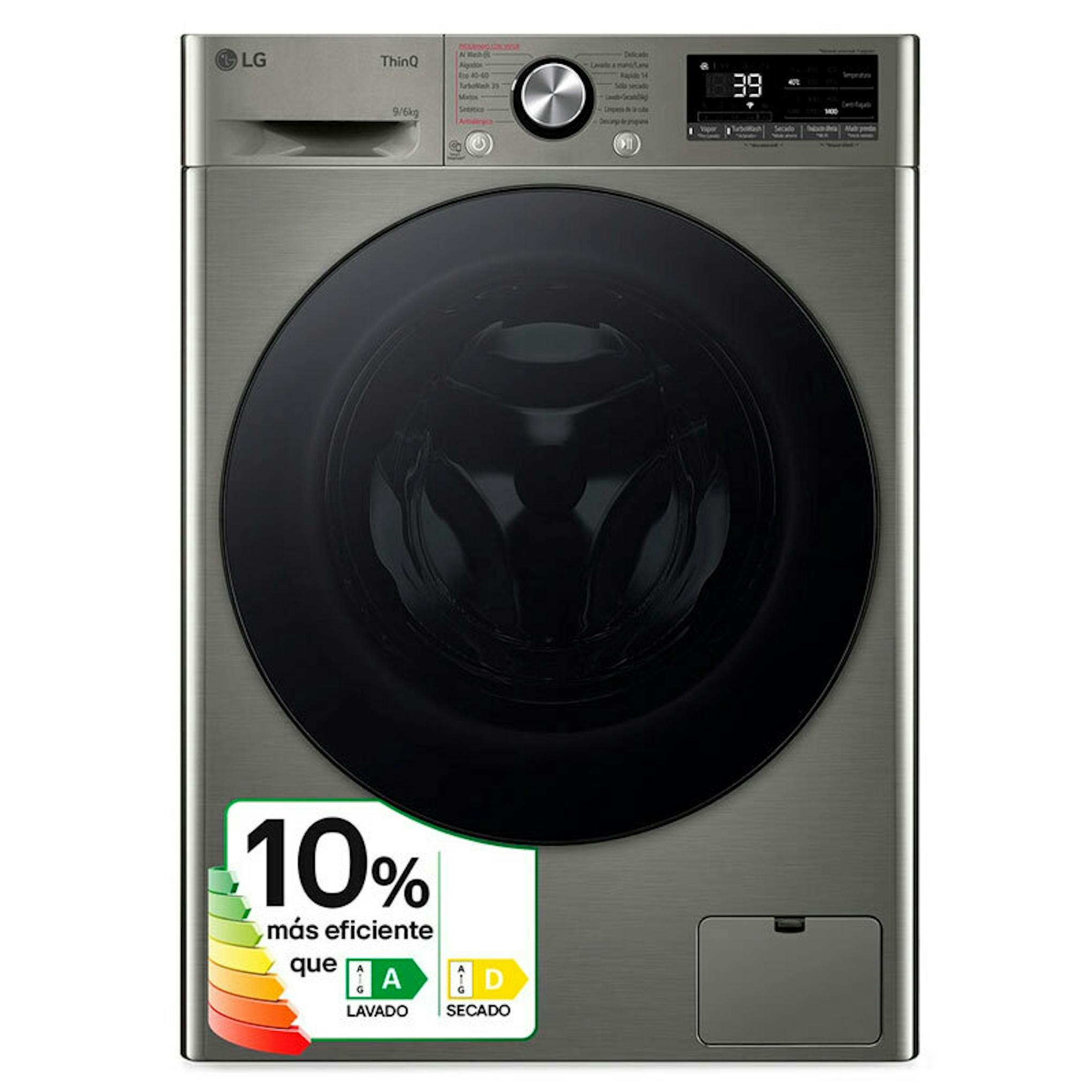 Lavasecadora LG F4DR7009AGS de carga frontal, 9 kg, 6 kg y 1400 rpm