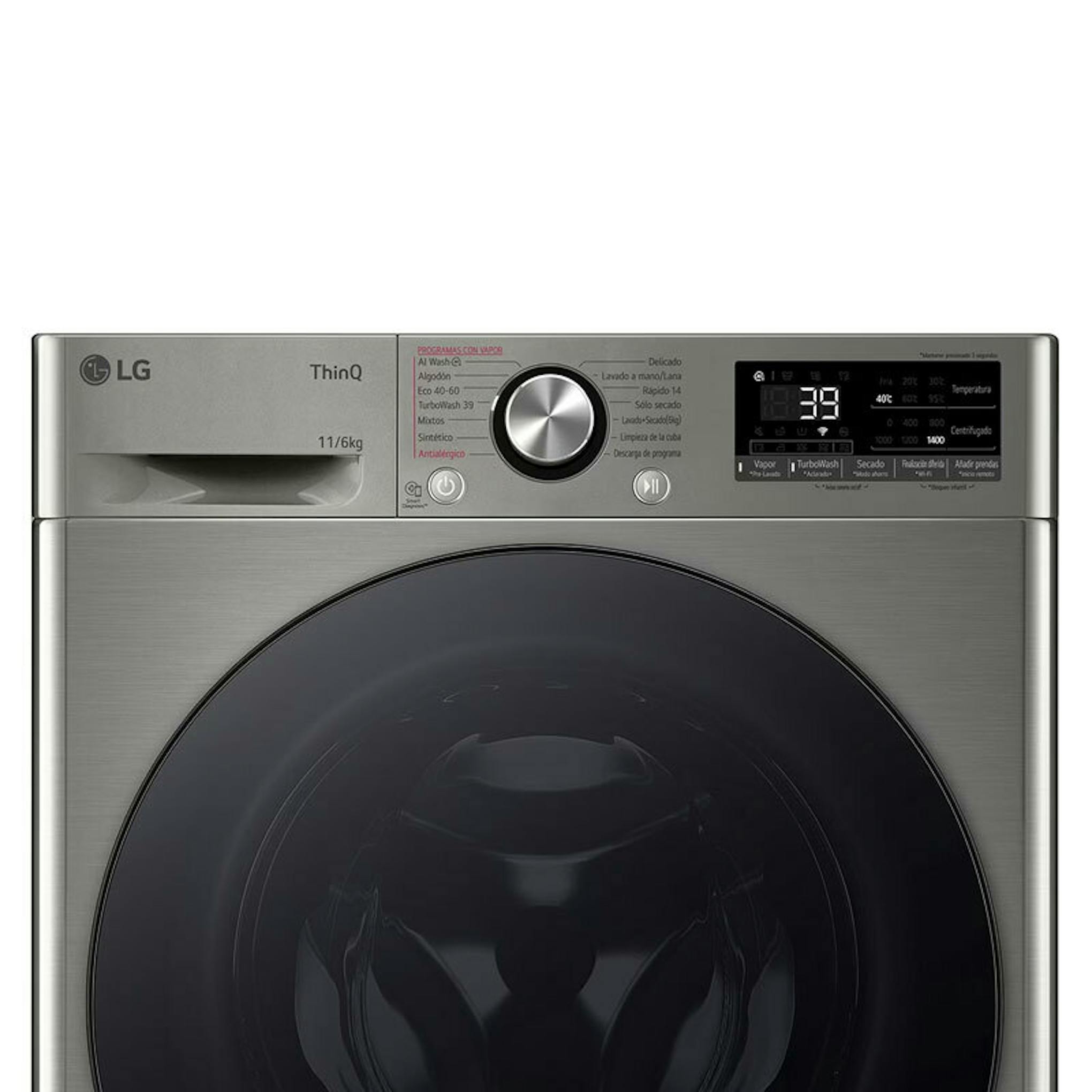 Lavasecadora LG F4DR7011AGS inox antihuellas, vista frontal