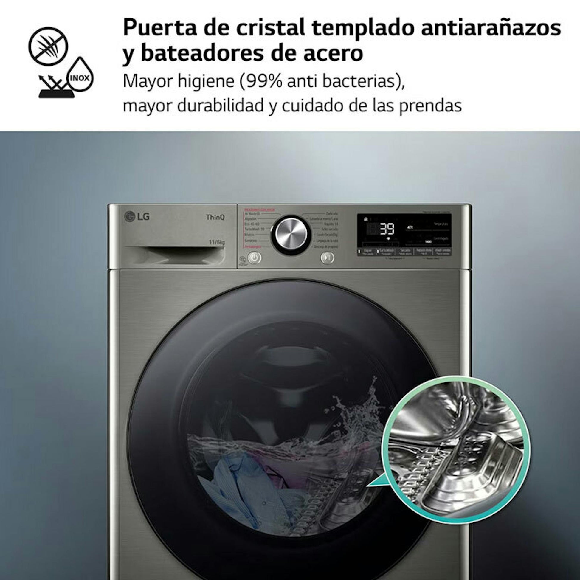 Lavasecadora LG F4DR7011AGS inox con puerta frontal