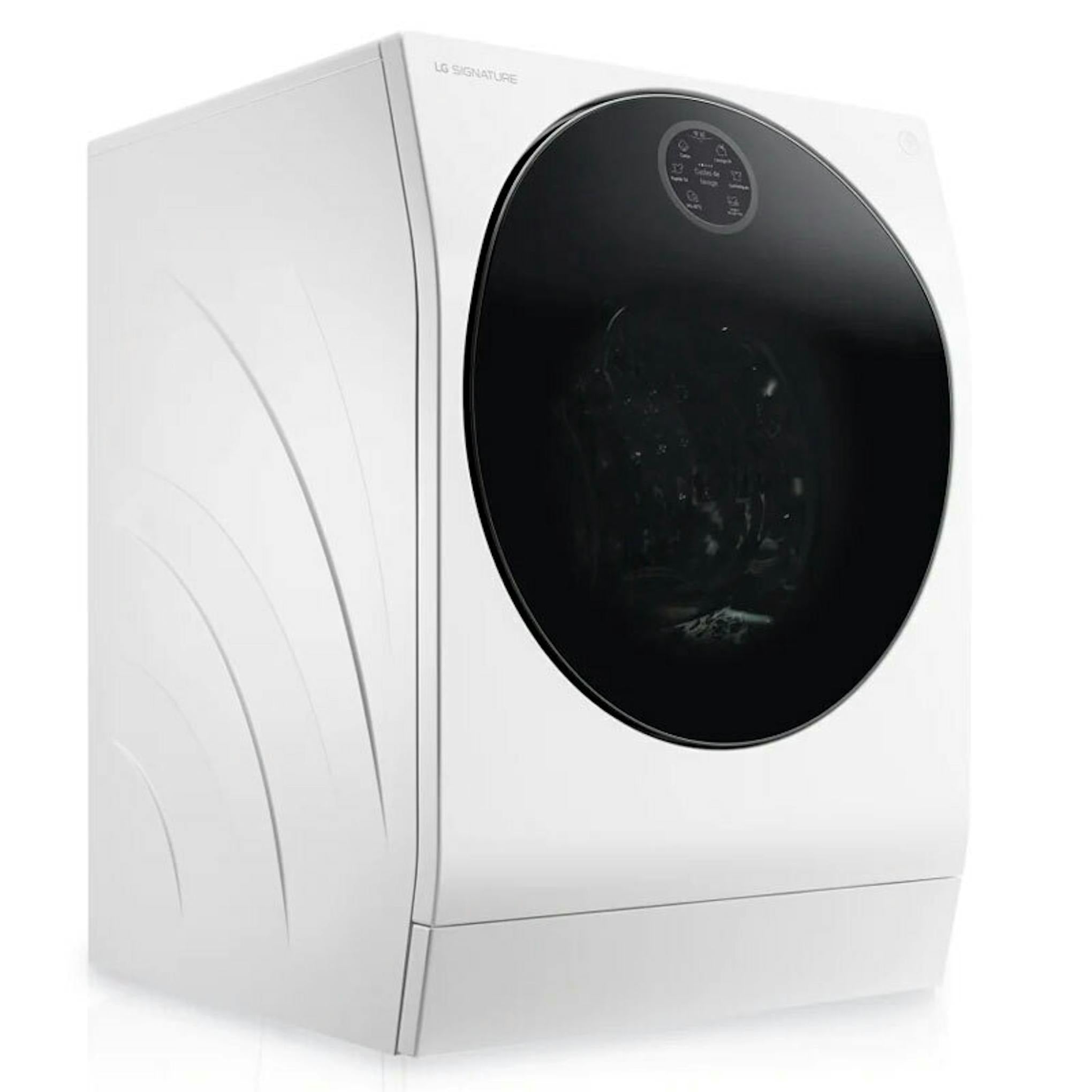 Lavasecadora LG LSWD100E blanca con puerta frontal negra