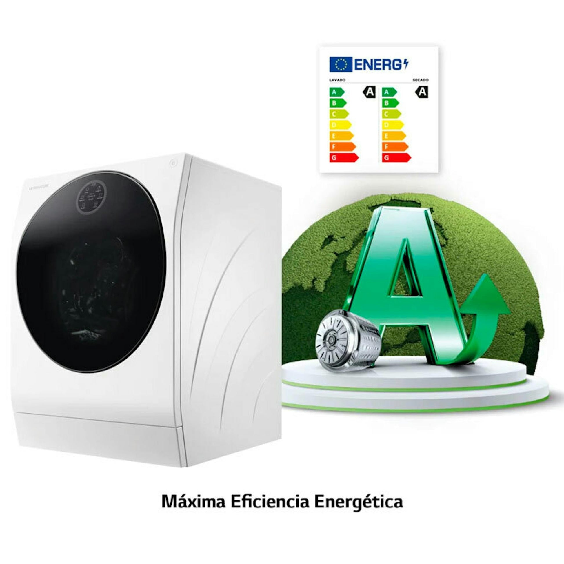 Lavasecadora LG LSWD100E blanca con etiqueta de eficiencia energética A