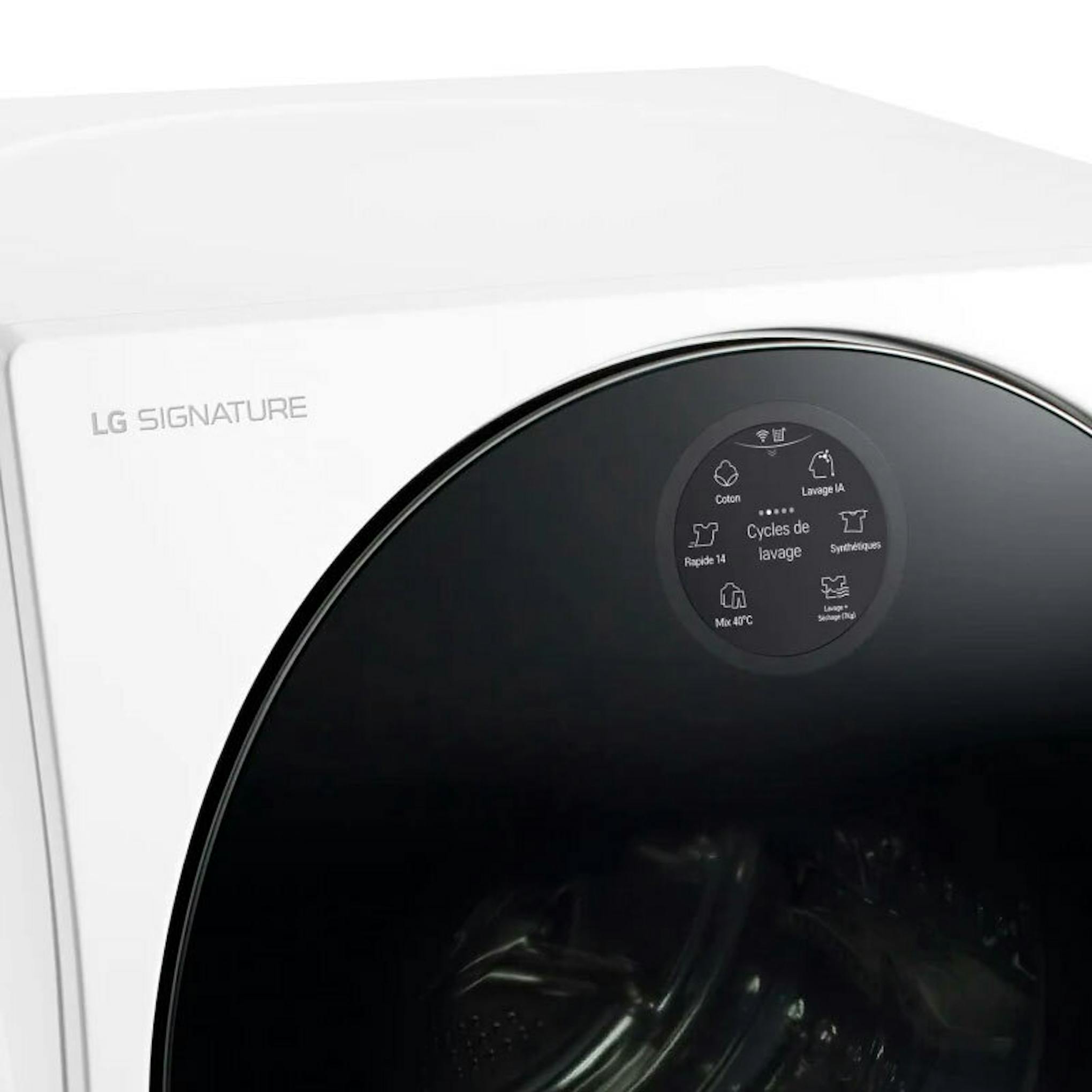 Lavasecadora LG LSWD100E blanca, vista frontal parcial