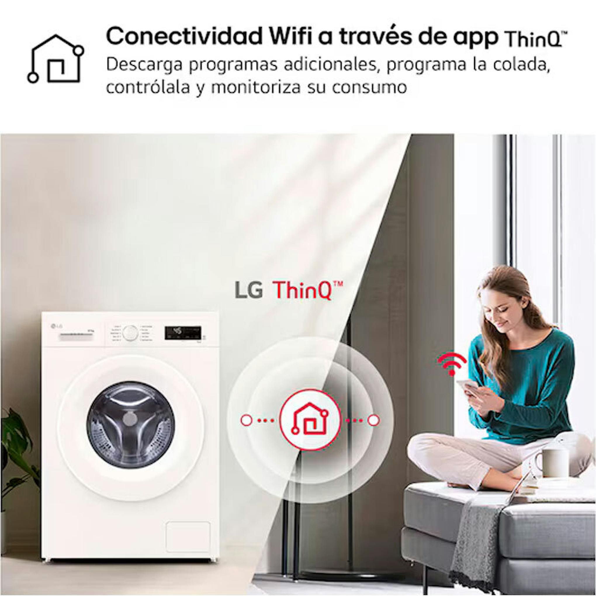 Lavasecadora LG W4X1085NWH blanca con conectividad Wi‑Fi ThinQ