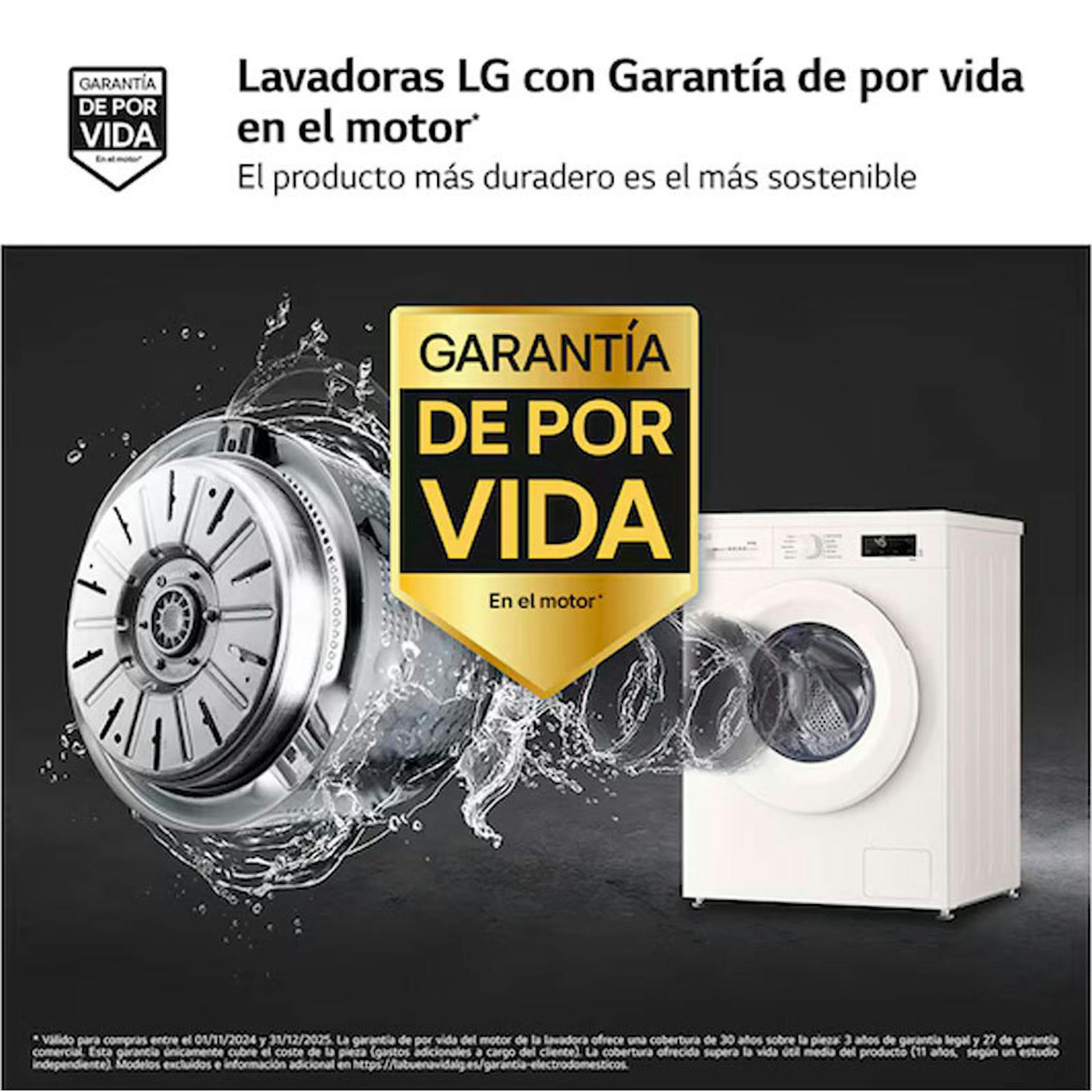 Lavasecadora LG W4X1085NWH en imagen promocional con garantía de por vida del motor