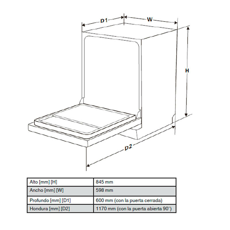 Lavavajillas libre instalación Fagor 3LVF620M – 12 servicios, 11 L/ciclo, 49 dB