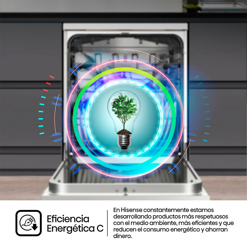 Lavavajillas 60 cm Hisense HS642C60W – 14 servicios, Apertura automática, Clase C