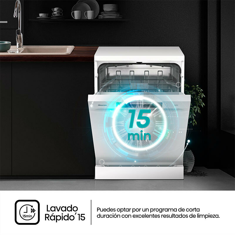 Lavavajillas 60 cm Hisense HS642C60W – 14 servicios, Apertura automática, Clase C