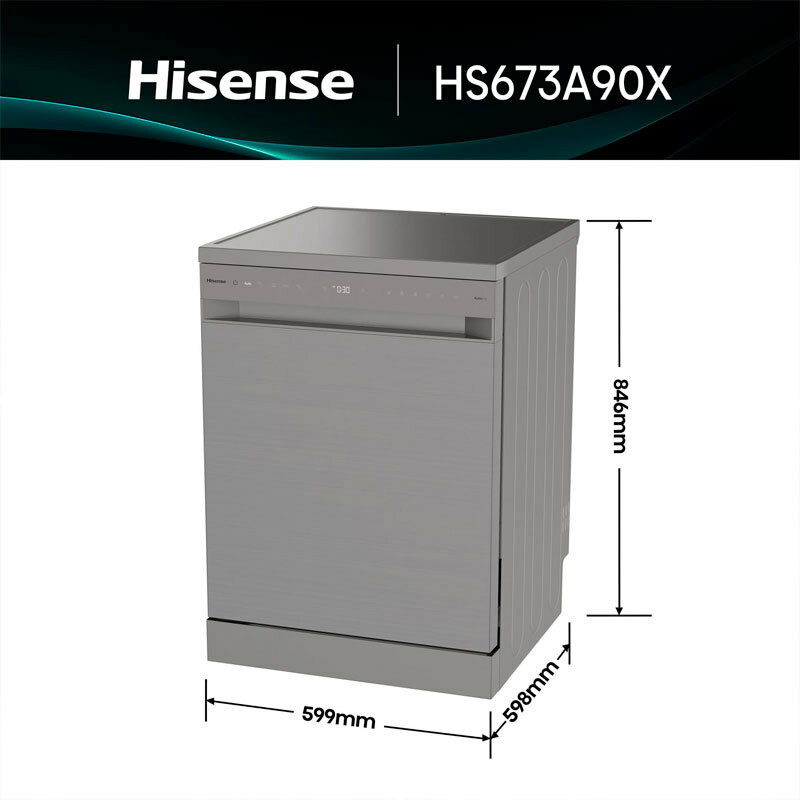 Lavavajillas Hisense HS673A90X – 16 servicios, Clase A, Wi‑Fi