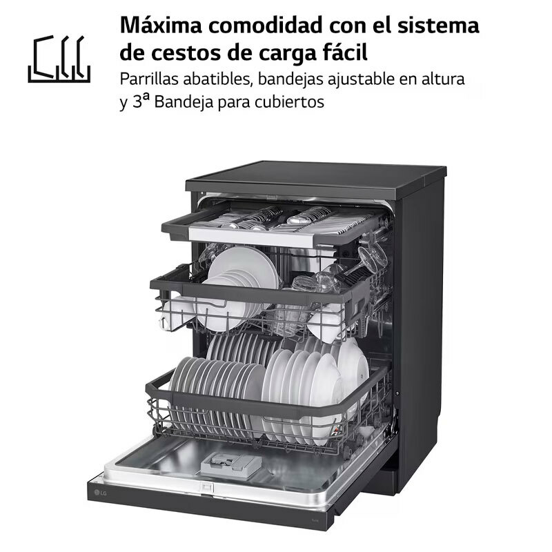 Lavavajillas independiente LG DF365FMS – 14 servicios, QuadWash y TrueSteam, Wi‑Fi ThinQ