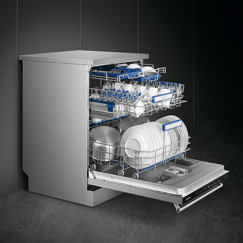 Lavavajillas libre instalación 60 cm Smeg LVS345BQSTX – 14 servicios, Motor Inverter, Secado apertura automática