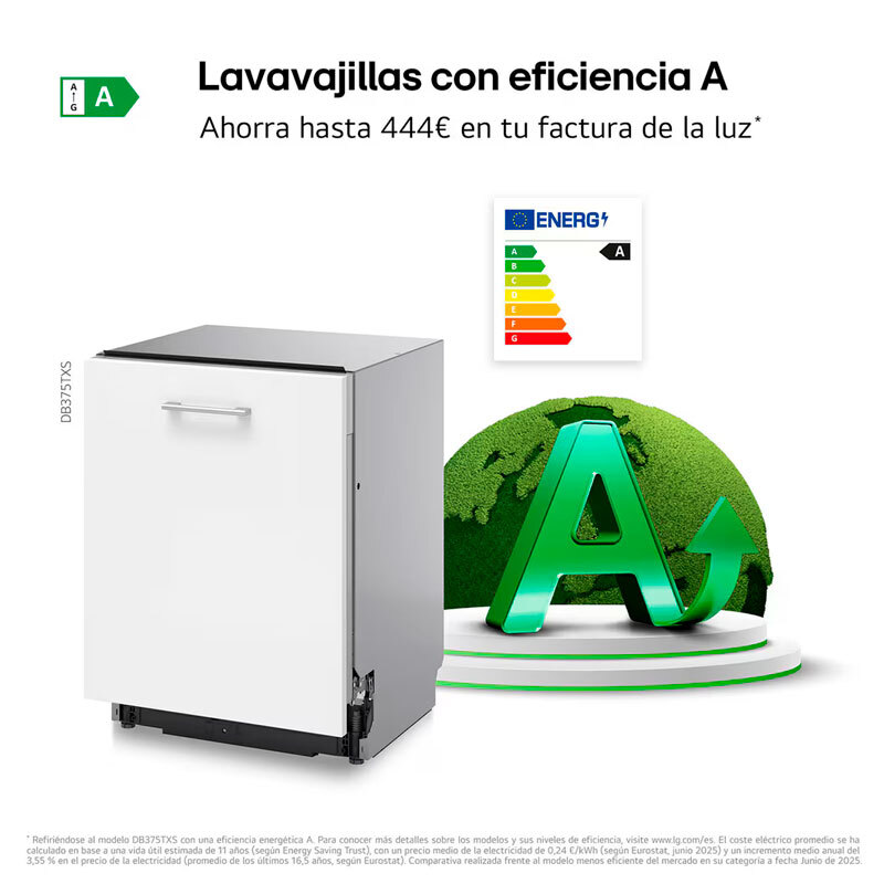 Lavavajillas integrable LG DB375TXS – 14 servicios, Clase A, QuadWash y TrueSteam