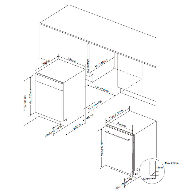 Lavavajillas integrable 60 cm Midea MDW12E4SL – 12 cubiertos, 49 dB, inicio diferido