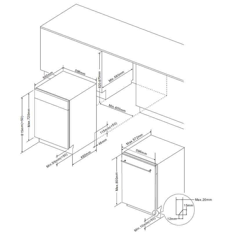 Lavavajillas integrable Midea MID60S110.1-ES – 12 servicios, Clase E, AquaStop