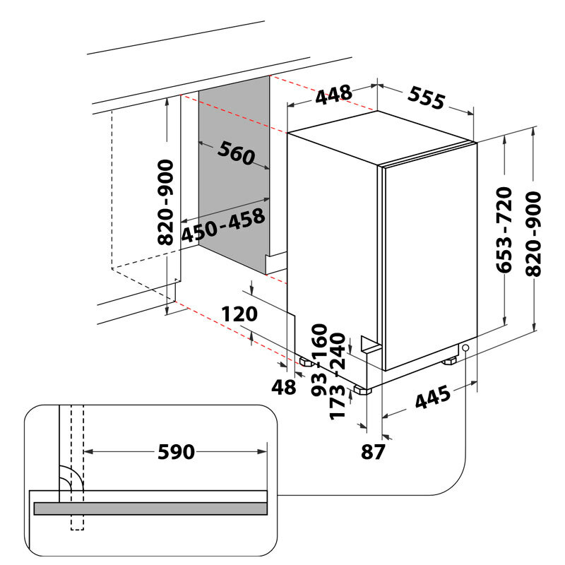 Lavavajillas integrable 45 cm Whirlpool WH6IC11BS7LA0 – 11 servicios, PowerClean, Natural Dry