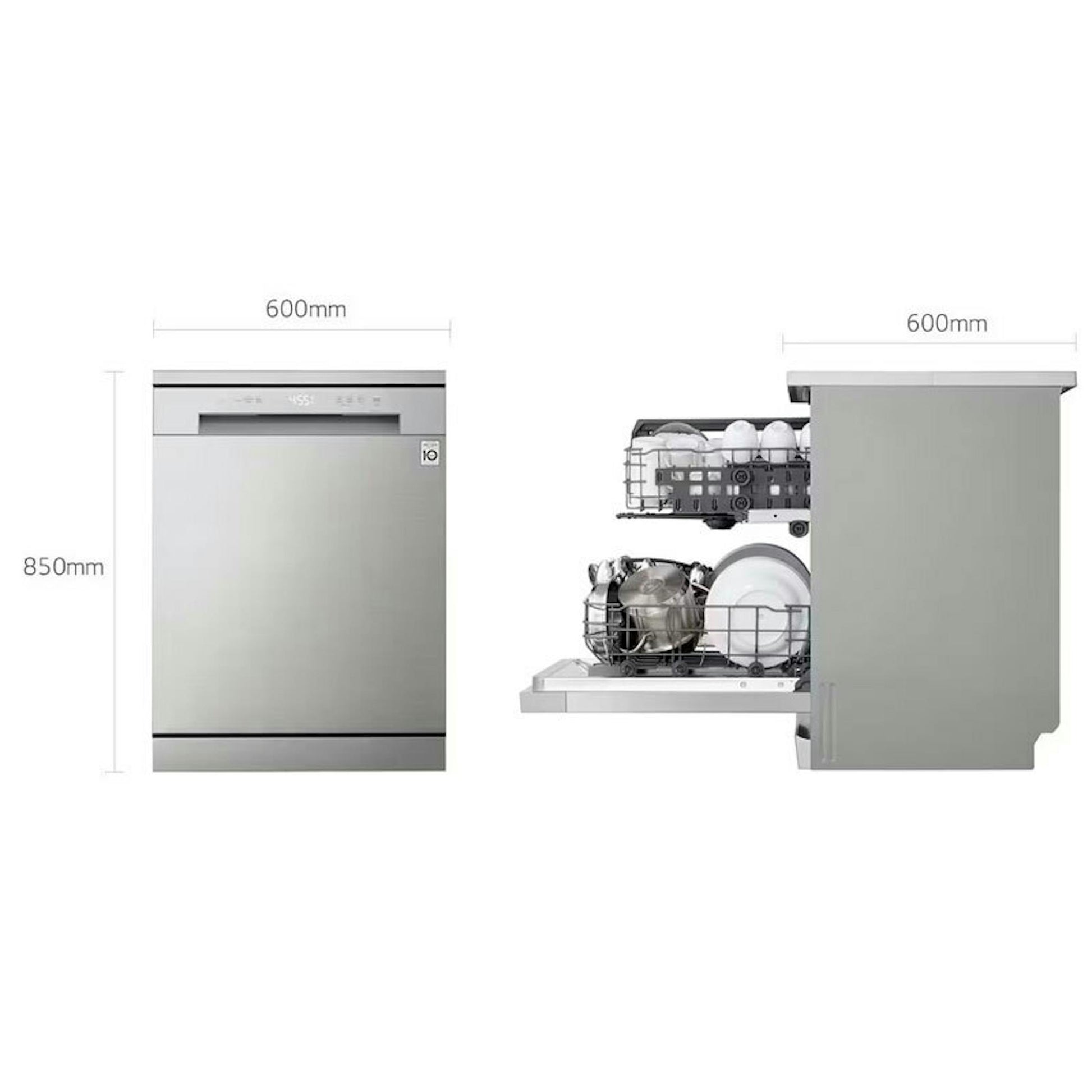 Lavavajillas LG DF142FW blanco de 60 cm con vista frontal y lateral