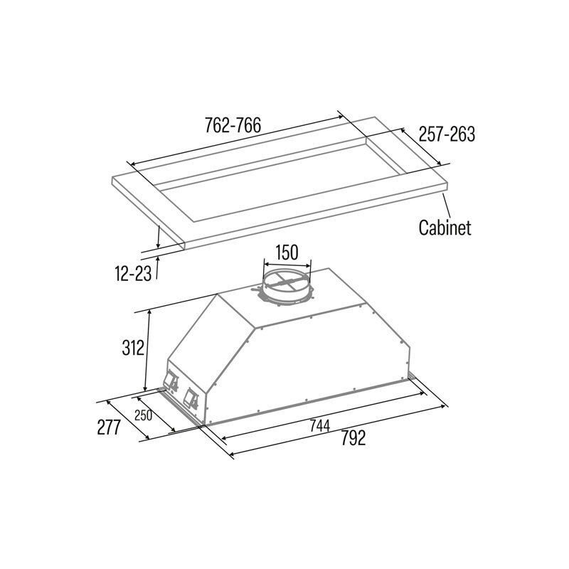Grupo filtrante integrable Cata GT-PLUS 75 X /M – 645 m³/h, Inox 79,2 cm, 3 velocidades